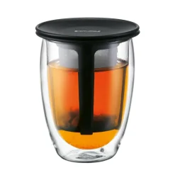 Tea For One glass with tea strainer, black
