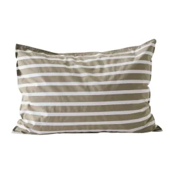 Tell Me More striped pillowcase cotton, Olive, 50x75 cm