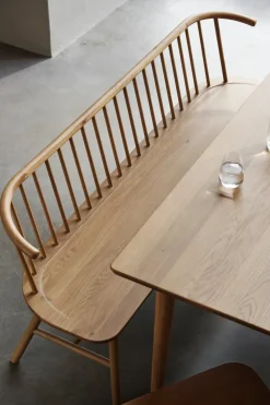 VIOR bench with backrest, Lacquered oak