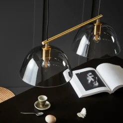 Wendo 70 ceiling lamp smoke-coloured glass, Brass finish