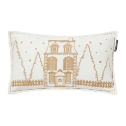 Winter House organic velvet cotton cushion 30x50 cm, White-Light beige