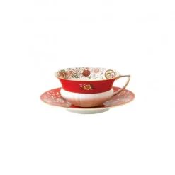 Wonderlust teacup with saucer, crimson jewel