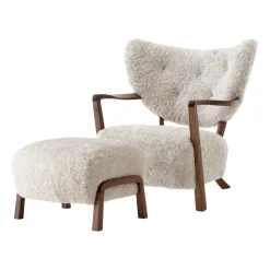 Wulff Lounge Chair ATD2 armchair incl. pouffe ATD3, Oiled walnut-Moonlight